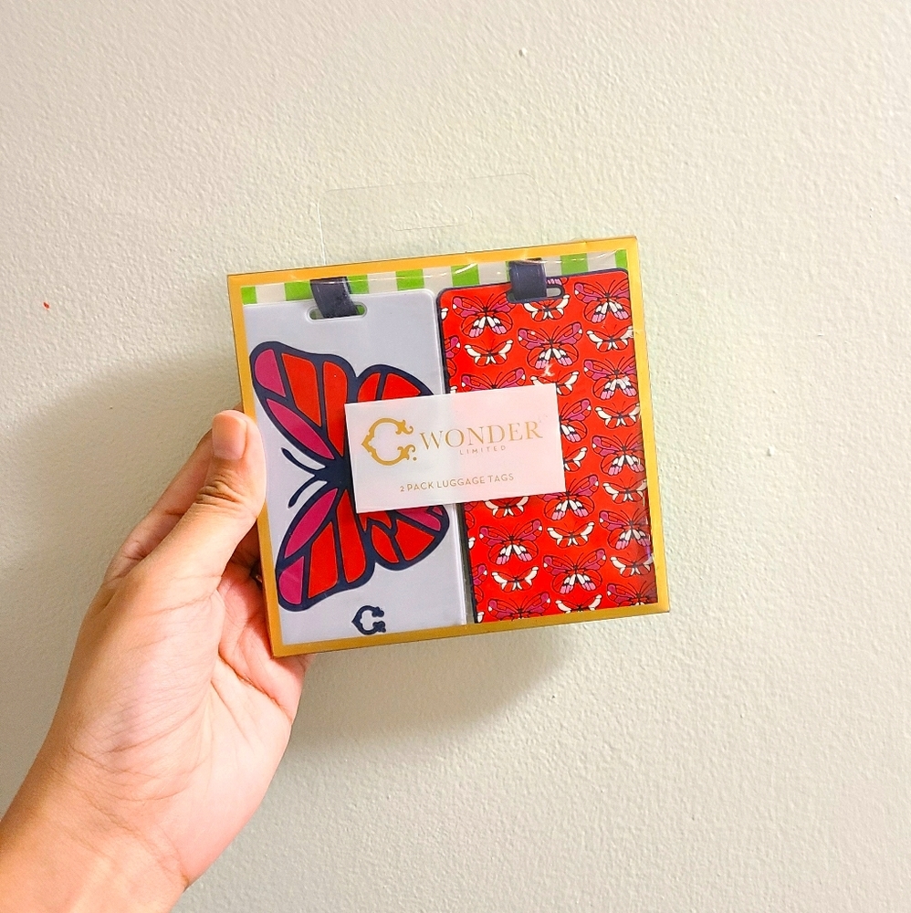 C WONDER 2 Pack Red Butterfly Luggage Tags